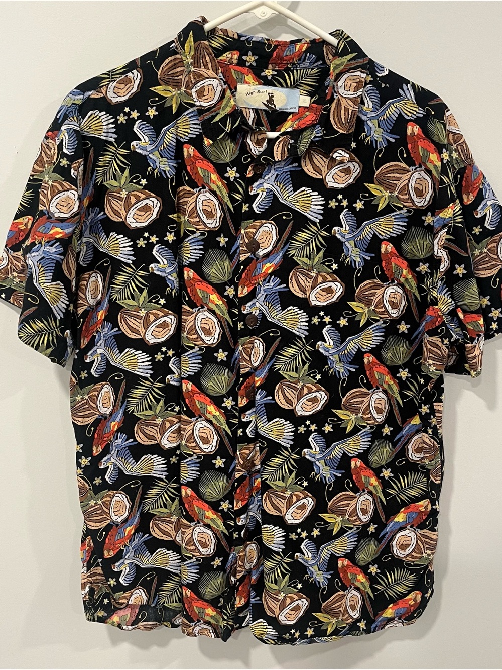 Tropical Parrot Print Short Sleeve Hawaiian Shirt - Black